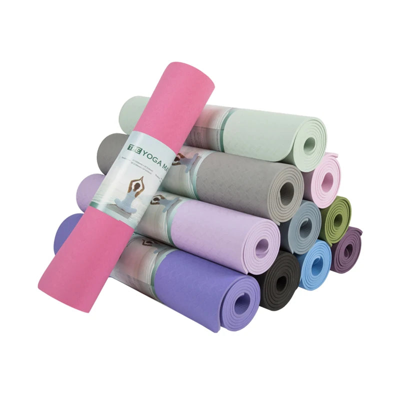 SHENGDE Custom Logo Eco Friendly Double Layer Waterproof Non-Slip Gymnastic Fitness Pilates Mat Printed Durable 6mm TPE Yoga Mat
