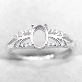 Sterling Silver 5*7mm Semi Mount Ring Frame Empty Blank Support Claw Setting S925 Base Holder Without Center Stone for DIY Inlay