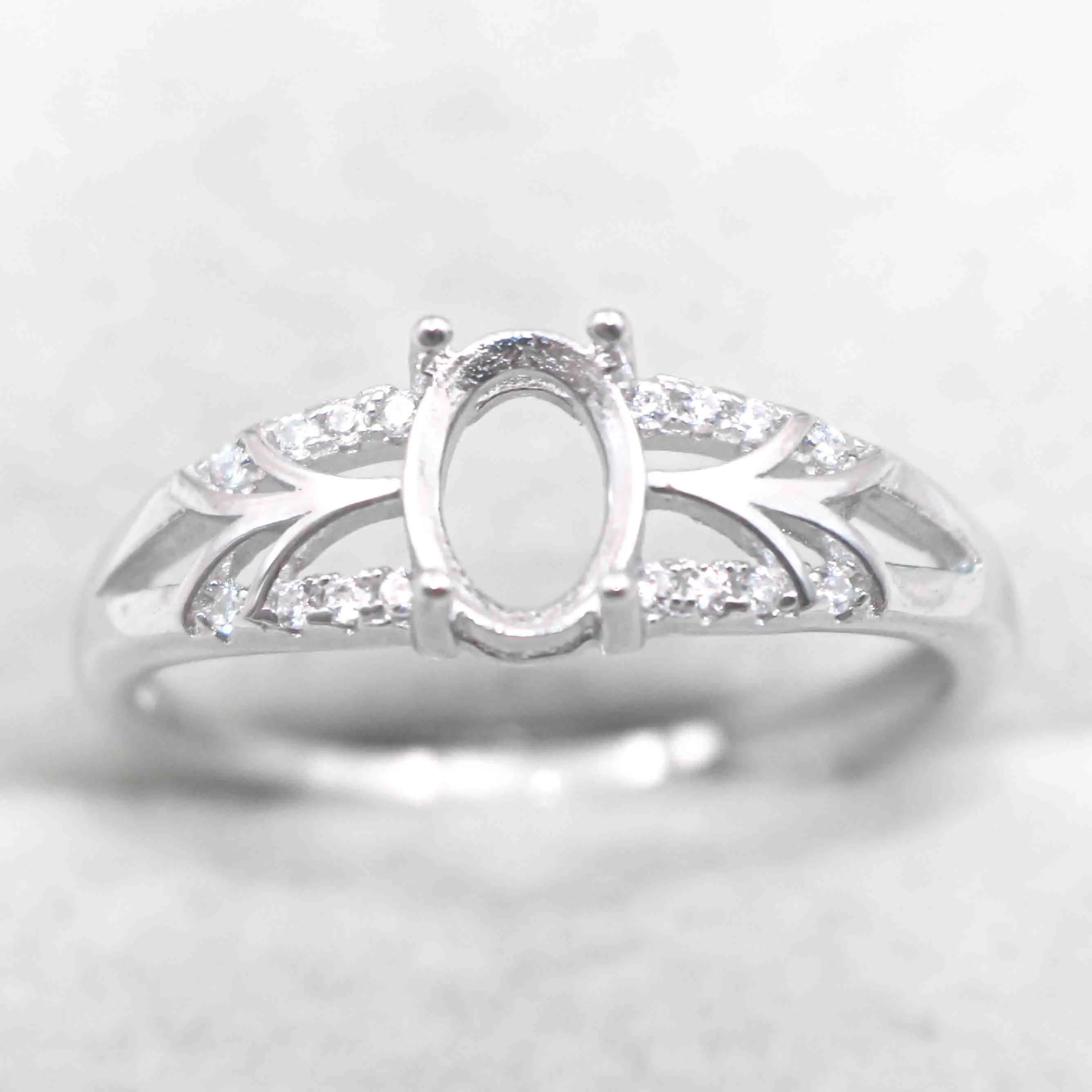 Sterling Silver 5*7mm Semi Mount Ring Frame Empty Blank Support Claw Setting S925 Base Holder Without Center Stone for DIY Inlay
