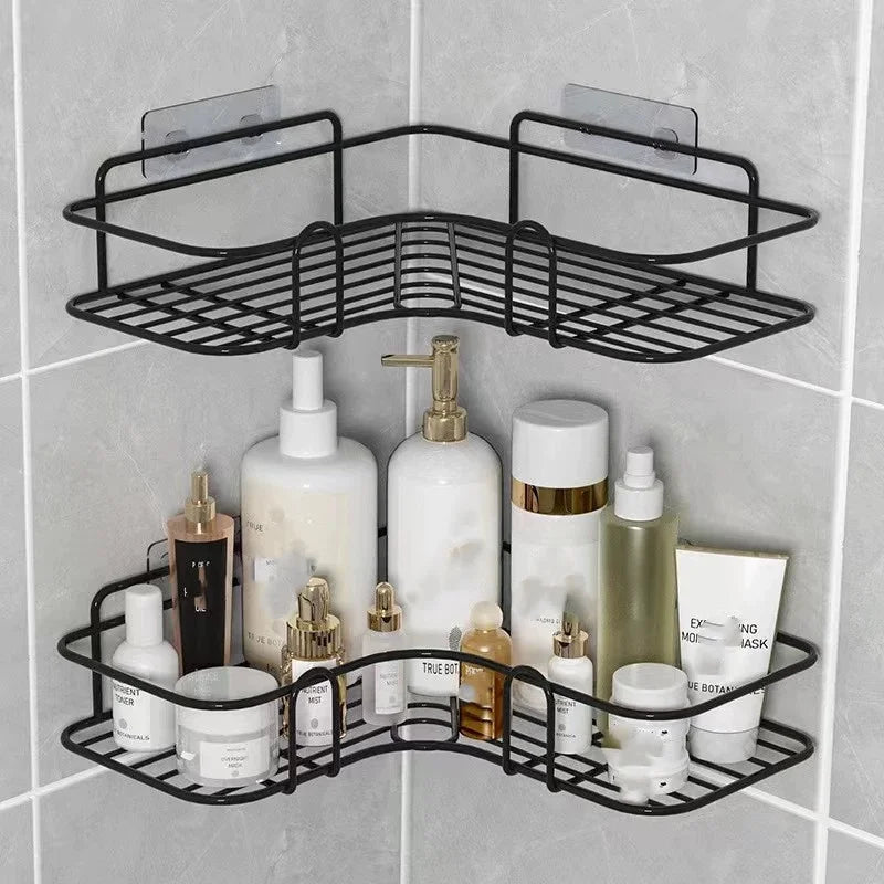 Durable Non-Perforated Iron Wall-Mounted Triangular Storage Rack for Bathroom Toilet Shower Room Washbasin Storage Supplies