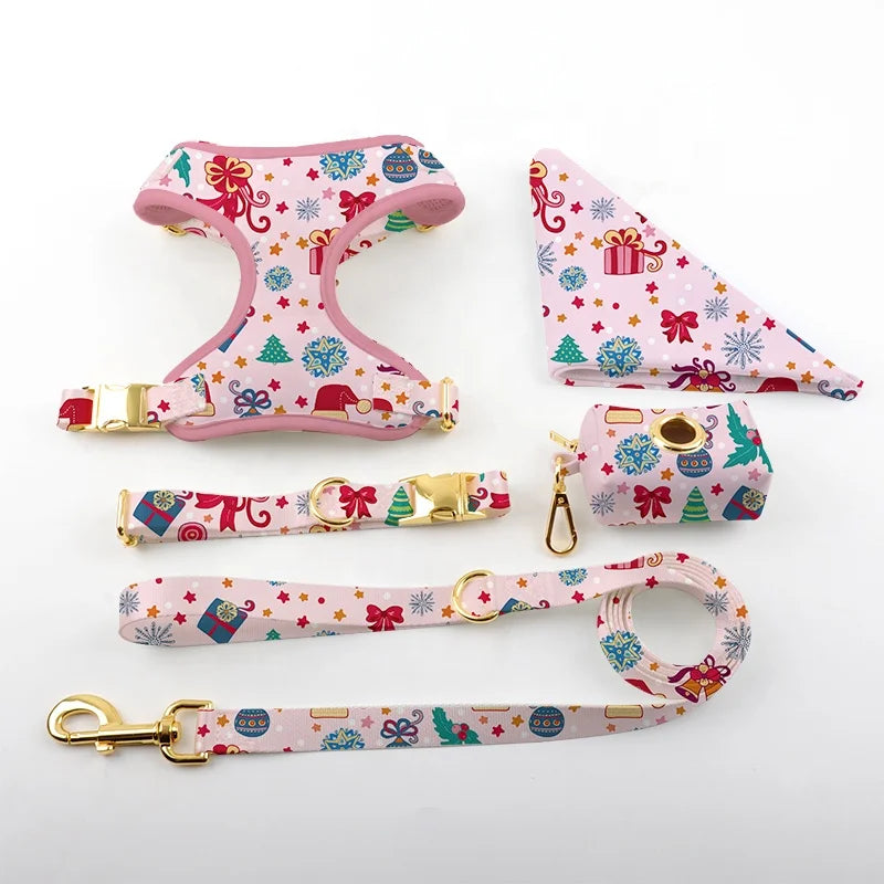 Waterproof Designer Christmas Personalized Pet Neoprene Dog Harness With Custom Text