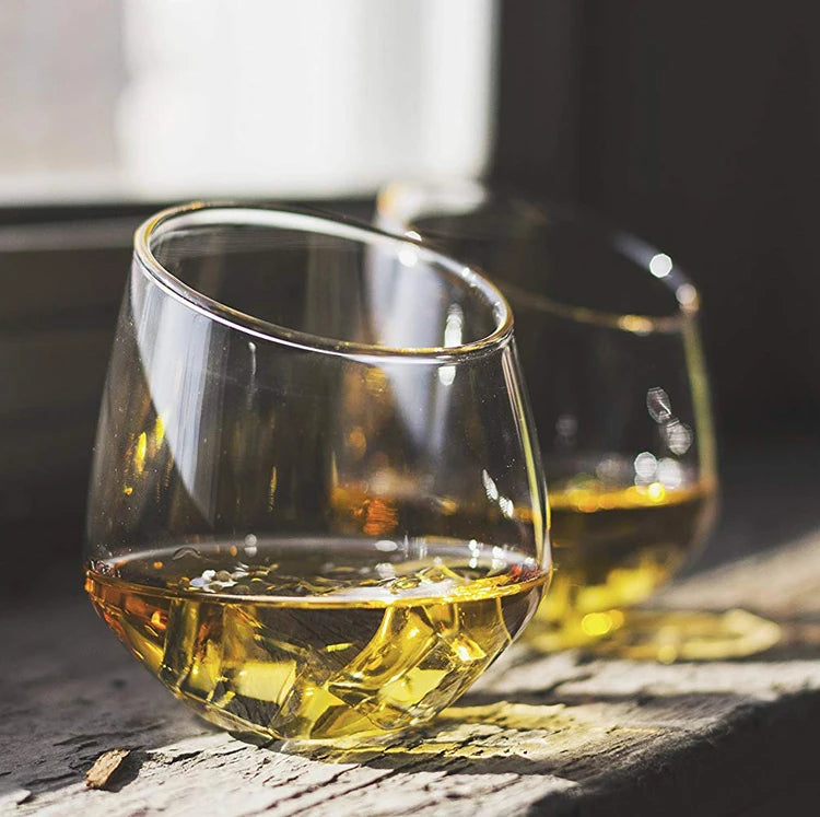 Wholesale Transparent Round Bottom Tilted Mouth Whisky Glasses Crystal