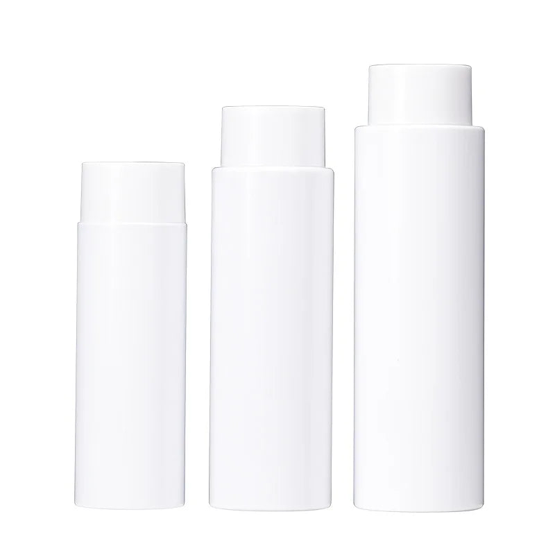 Cosmetic Package 100ml White Flat Shoulder Flip Open Pet Toner Liquile Bottle for Hair with Nozzle