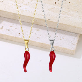 Unique Small Italian Horn Pendant Necklace Red Chili Pendant Jewelry Custom Enamel Red Pepper Dangle Charms Necklace for Women