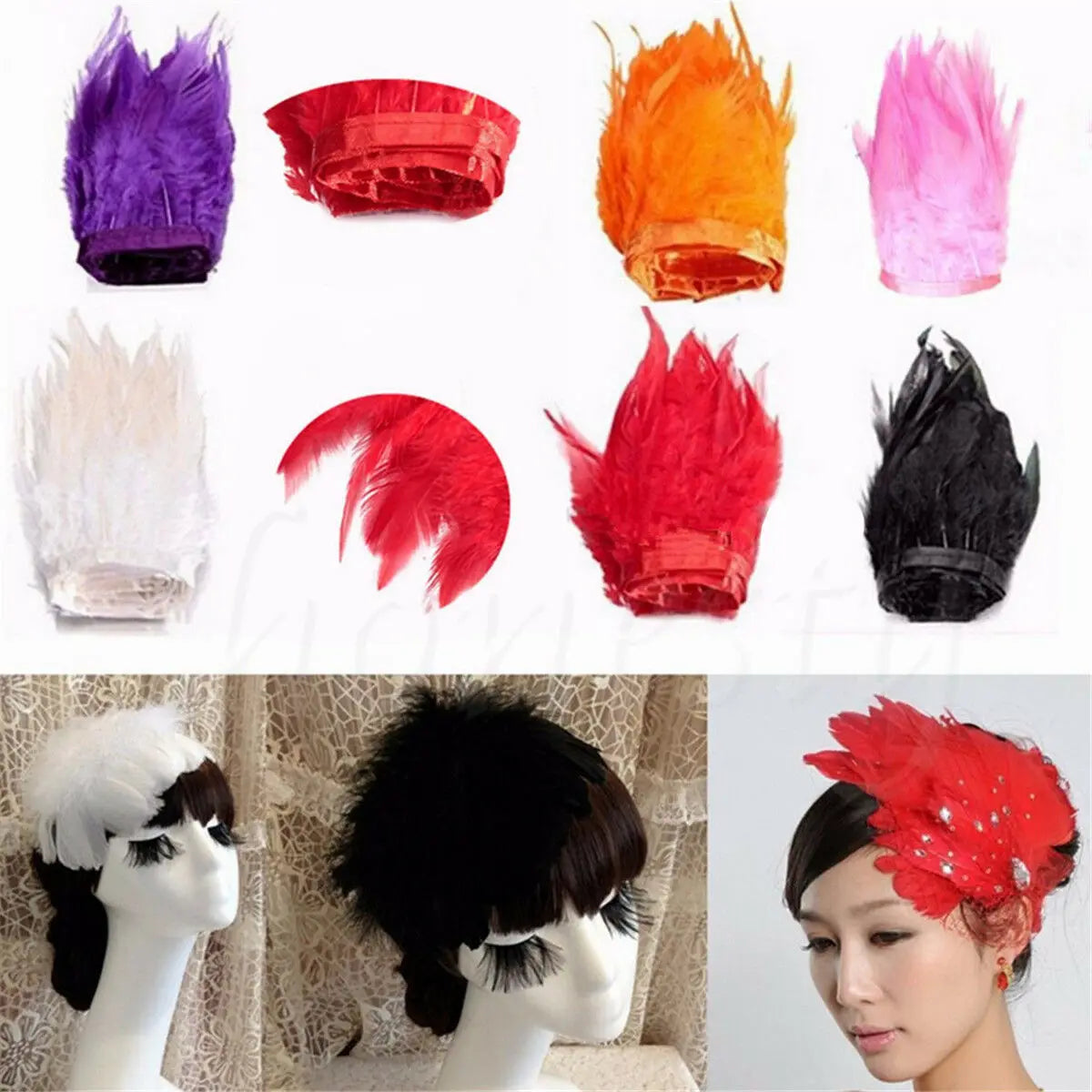 10cm Hackle Feather Fringe Trim Sewing Costume Millinery Wedding DIY Craft Decor