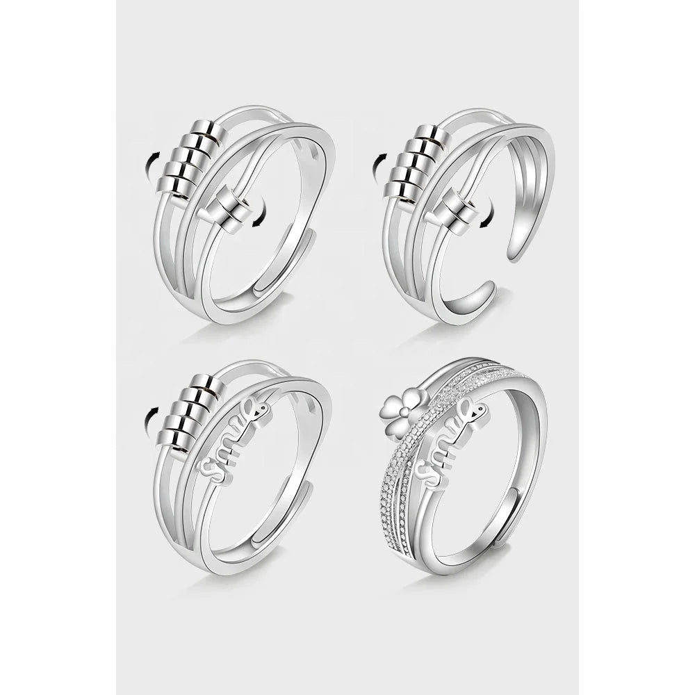 Fashion Fine Jewelry Rings Open Adjustable Size S925 Sterling Silver Relief Fidget Stress Anxiety Ring