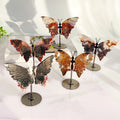 Wholesale Fengshui Decoration Natural Healing Crafts Mexican Agate Crystal Butterfly Wings With Stand for Home Ornament