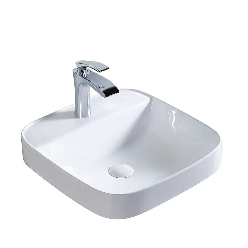 High Quality Bathroom Ceramic Art Hand Wash Basin Modern Drop in Bathroom Sink Semi Recessed Square Washbasin