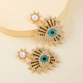 Bohemian Devil Eye Fresh Water Pearl Earrings Statement Rhinestone Crystal Love Heart Evil Eyes Dangle Earrings Jewelry
