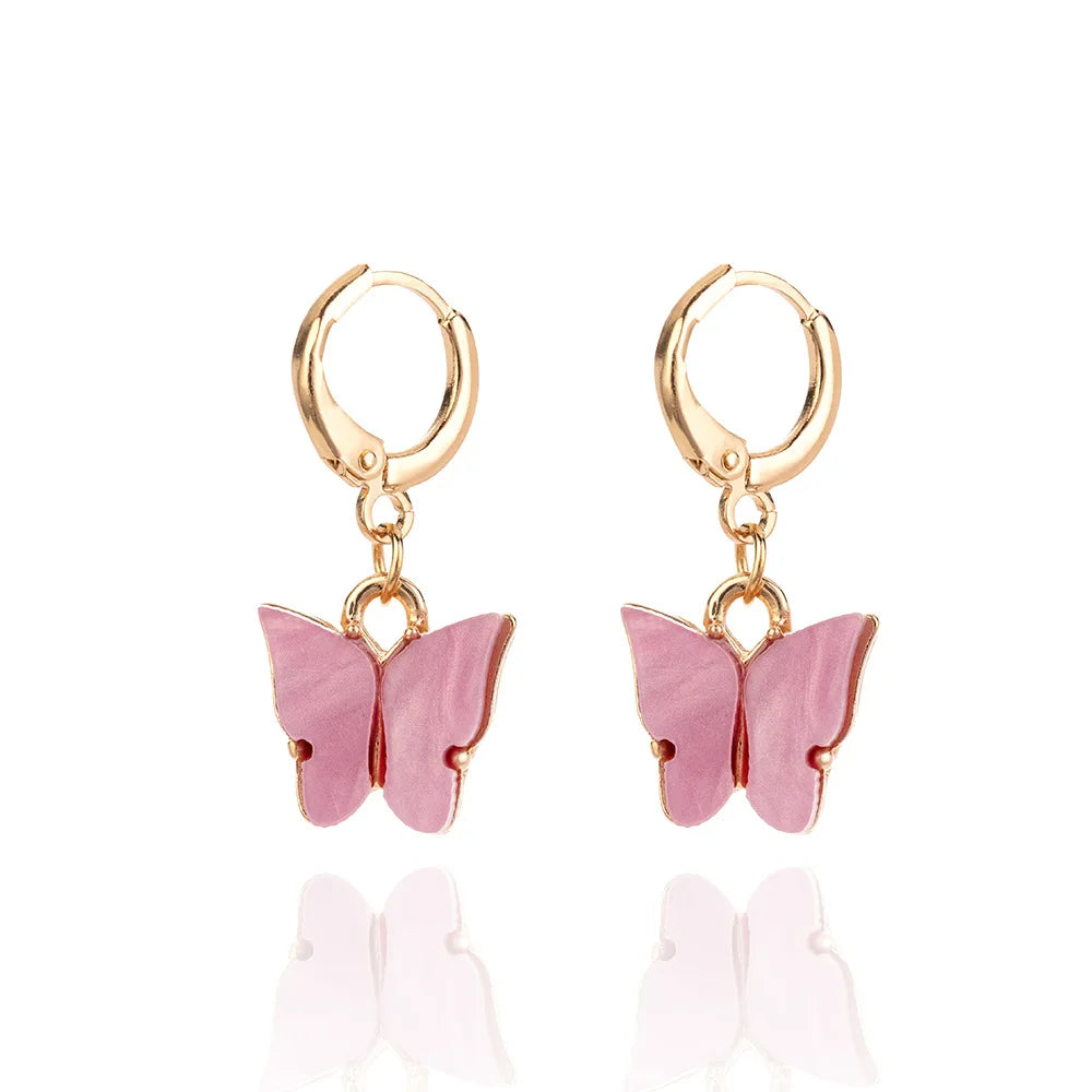 Fashion Gold Resin Butterfly Hoop Earrings Colorful Acrylic Butterfly Huggie Earrings for Women Jewelry