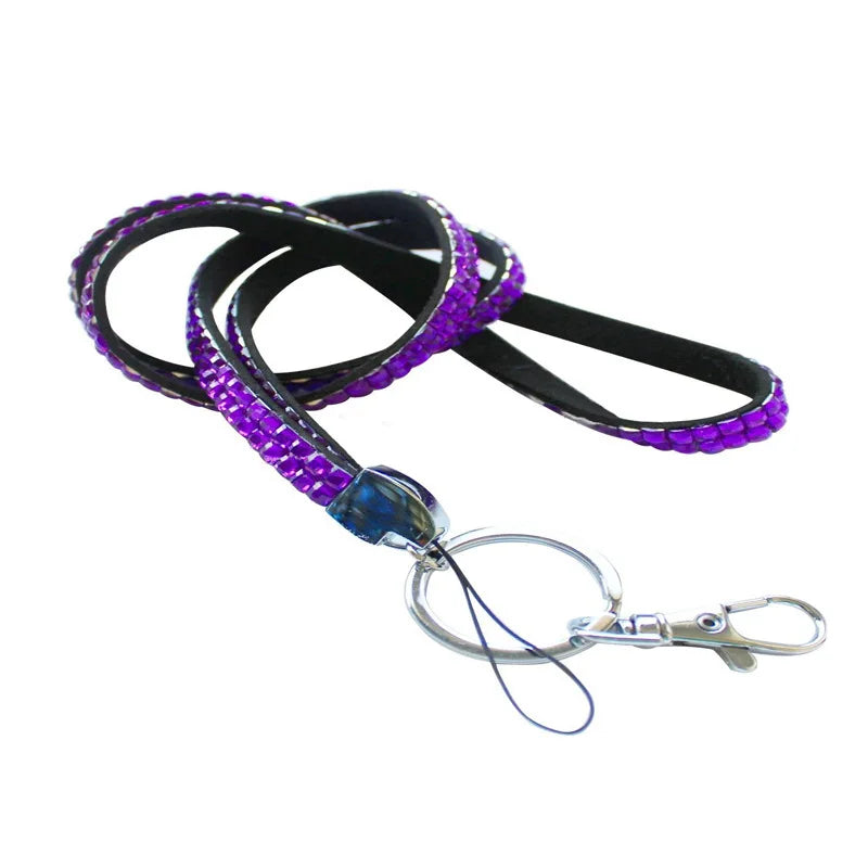 45*0.8 cm Premium Diamond Design Business Giveaways Resin Rhinestone Purple Red Key Ring ID Card Holder Lanyard Cell Phone Strap