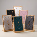 Countertop Bamboo Necklace Display Stand Slant Board Velvet Leather Lining Adjustable Multi-Chain Choker Jewelry Showcase