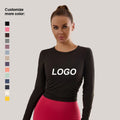 Women's Lightweight Breathable Autumn Outdoor Yoga Tops Long Sleeve Irregular Collar Elastic Waist Closure Fast Dry Exercise