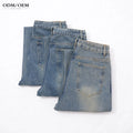 Custom Logo Men's Denim Jeans Mid Waist Sweet Style Breathable Plus Size Straight Wide Leg Baggy Fit