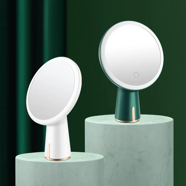 Light Luxury Round White Green LED Light Makeup Table Personalized Home Small Desktop Beauty Mirror