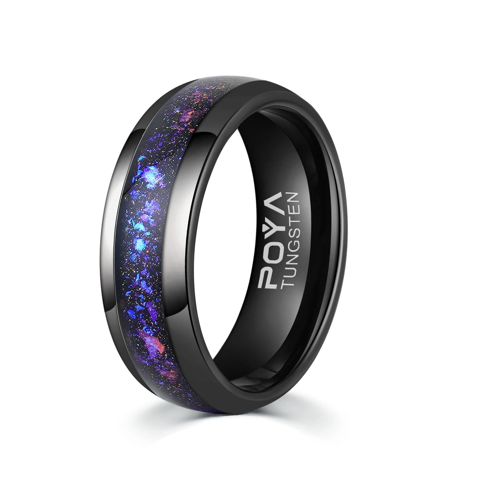 Poya Anniversary Gift Blue Sandstone Inlay Tungsten Band Galaxy Ring