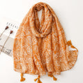 New Custom Summer Lightweight Gold Yellow Hook Flower Print Cotton Voile Hijabs Muslim Women Head Wrap Scarf With Sequins