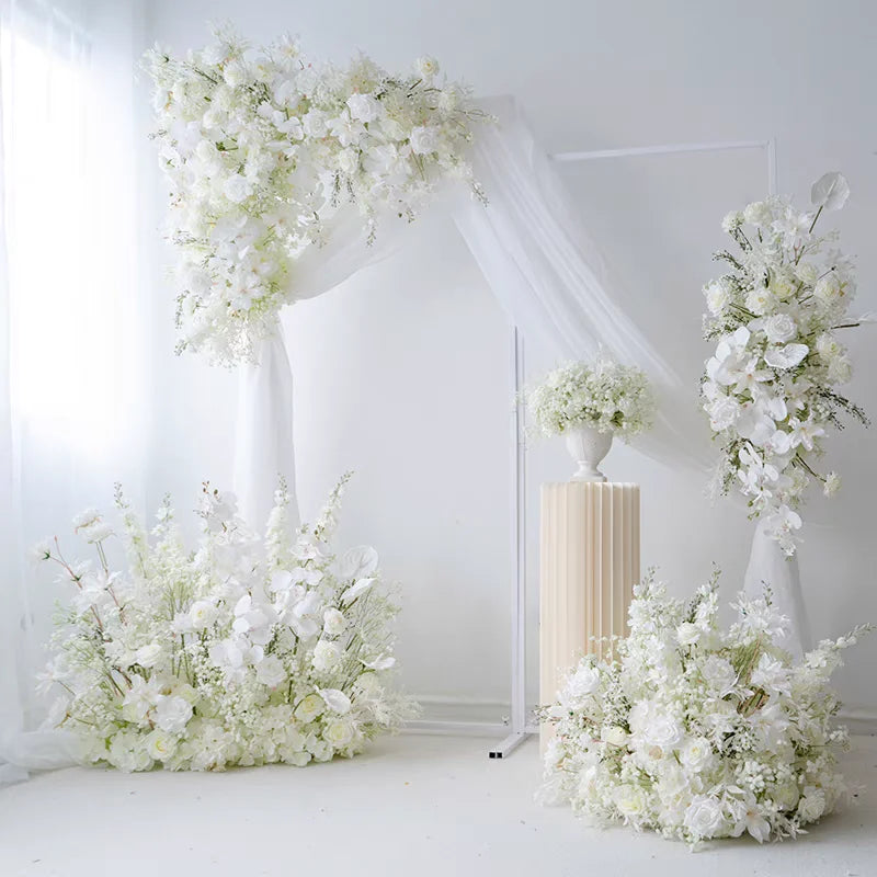 Event Rentals Wedding Floral Centerpiece White Artificial Roses Flower Runner Decoration Backdrop Flowers Arrangements for Arch