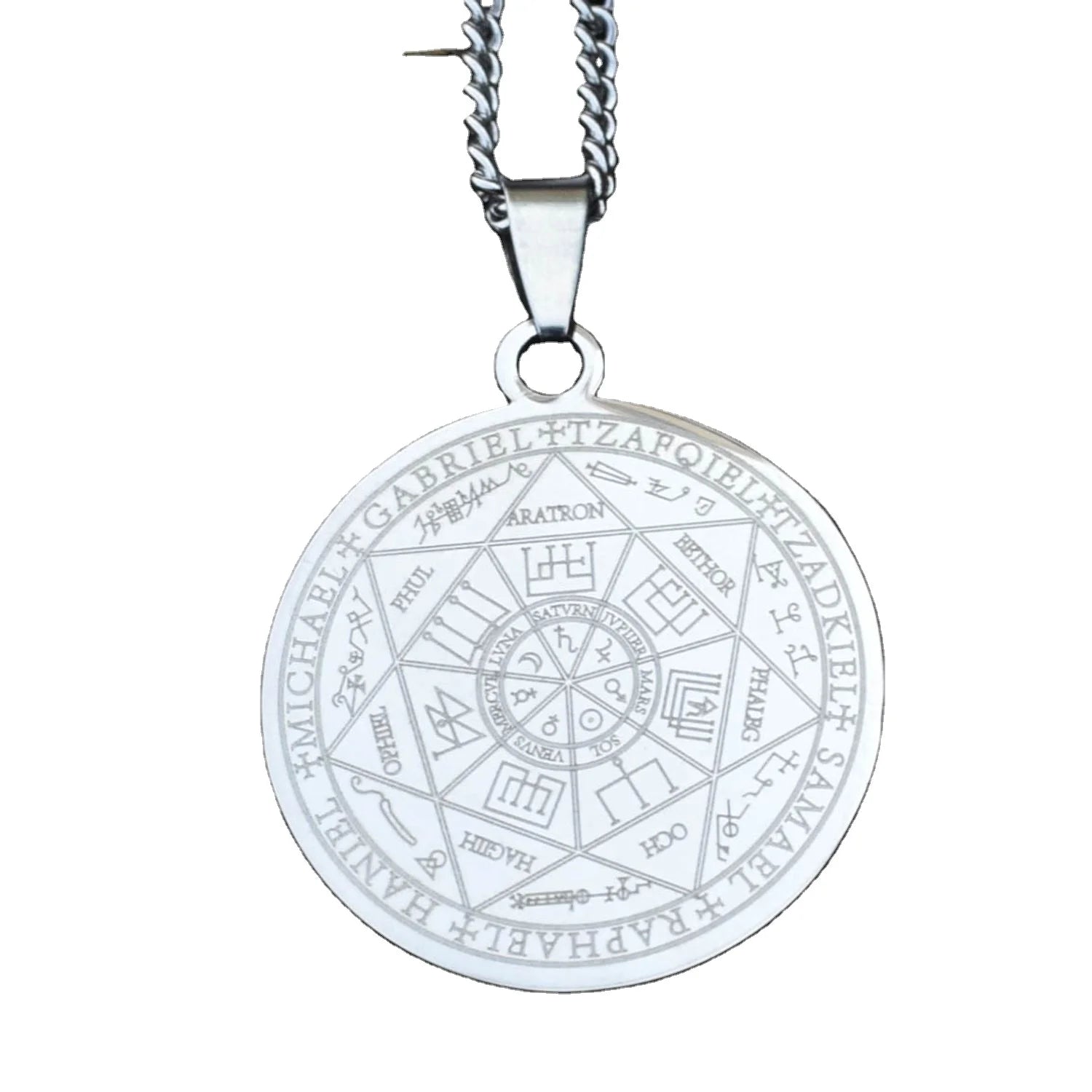Stainless Steel Seven Angels Seal Magic Array Necklace Rune Amulet Protection Jewelry