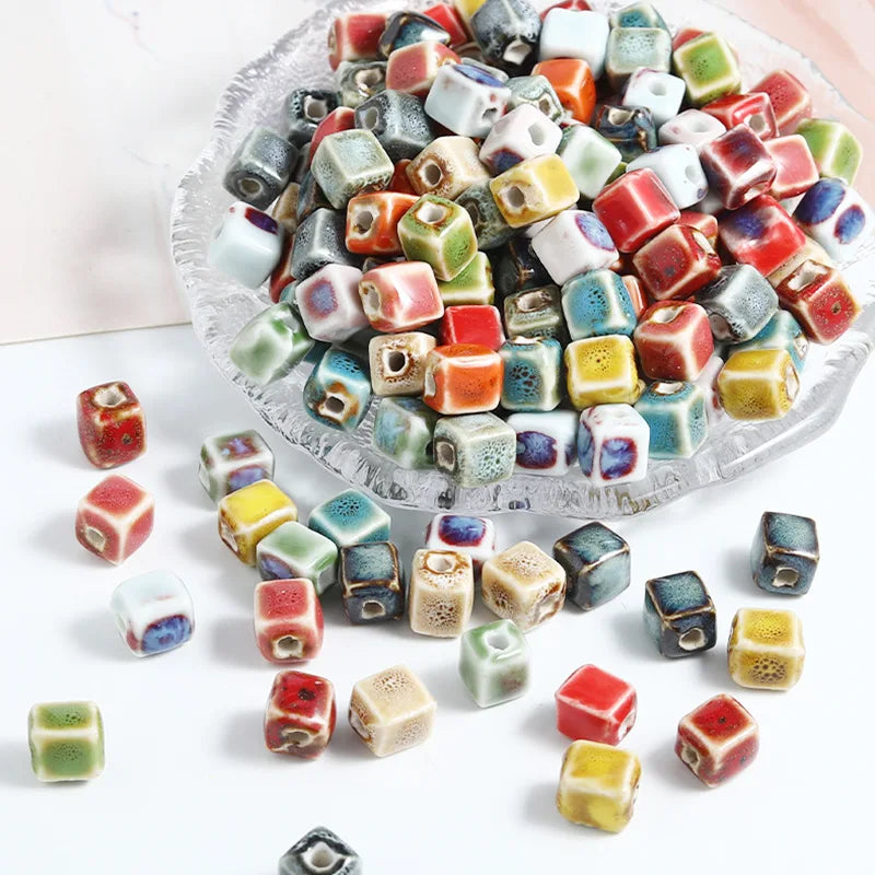 Retro Style 8mm Colorful Ceramic Clay Beads Handmade Irregular Square Beaded Charm for DIY Bracelet Making Jewelry Accessories