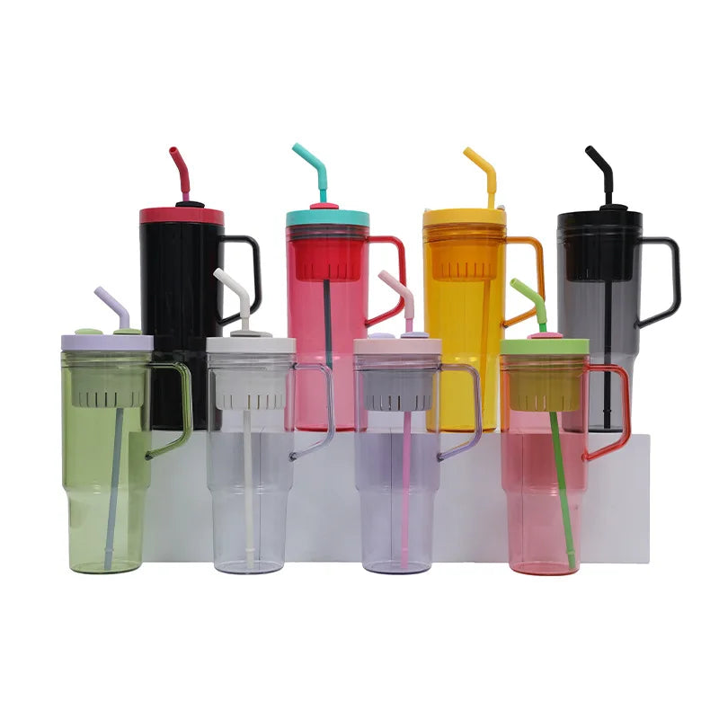 Hot Sell Three-piece Suit 40oz Handle Tumbler with Lid and Straw Colored 40oz 26oz 15oz Single Wall Plastic Accept Custom