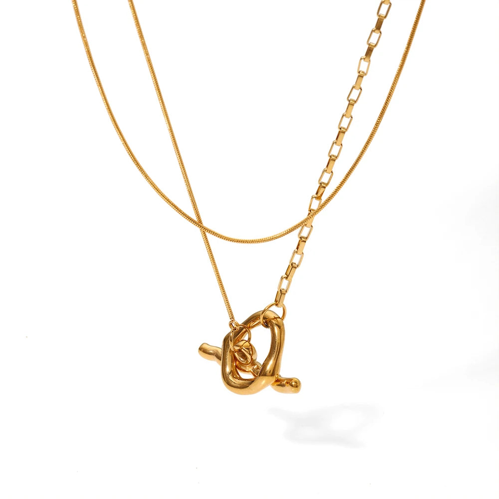 Ins European Jewelry Stainless Steel 18K Gold Plated 80cm Long Tassel OT Buckle Sweater Chain Necklace for Gift