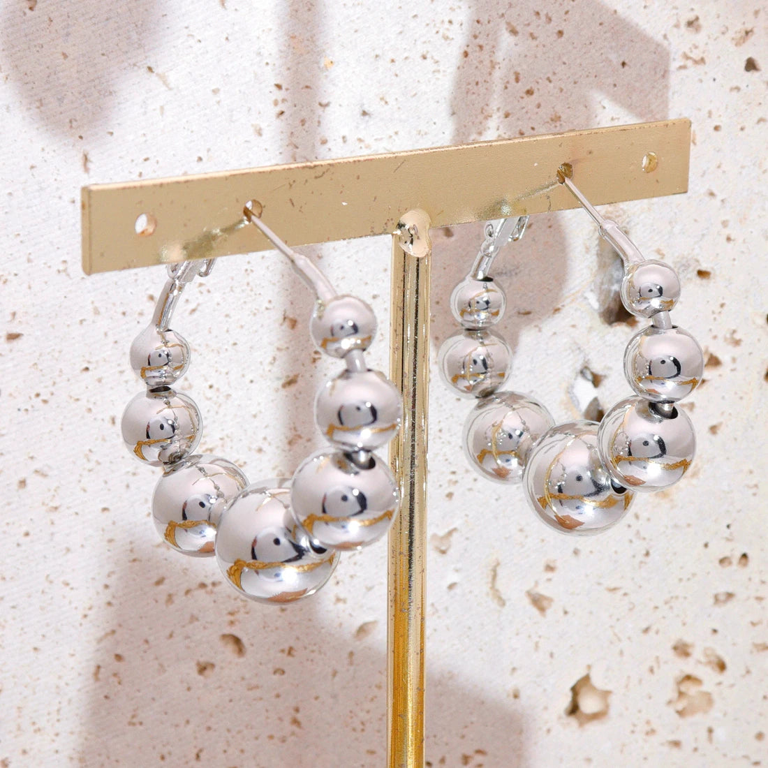 316l Sliver Plated Bead Huggie Hoop Jewelry Tarnish Free Stainless Steel Inlaid Hoop Earrings for Women