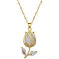 Delicate Gold Plated Stainless Steel Chain Tulip Necklace Women Bling Cubic Zircon CZ Leaf Tulip Flower Necklace Jewelry
