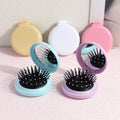 Private Label Portable Mini Mirror Folding Air Bag Massage Comb Round Travel Pocket Hair Brush with Mirror Custom Logo