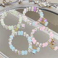 Fashion Candy Color Stone Bowknot Crystal Pendant Bracelet Jewelry Cute Beaded Bracelets for Women Girls