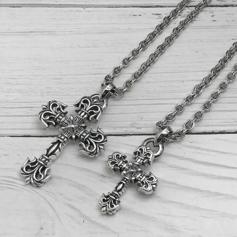 MYF Factory Custom Wholesale Women's Religious Black Rhodium Plated 925 Sterling Silver Cross Pendant Necklace Link Party Gift