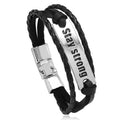 Stay Strong Engraved PU Leather Inspirational Words Bracelet with Anchor Clasp
