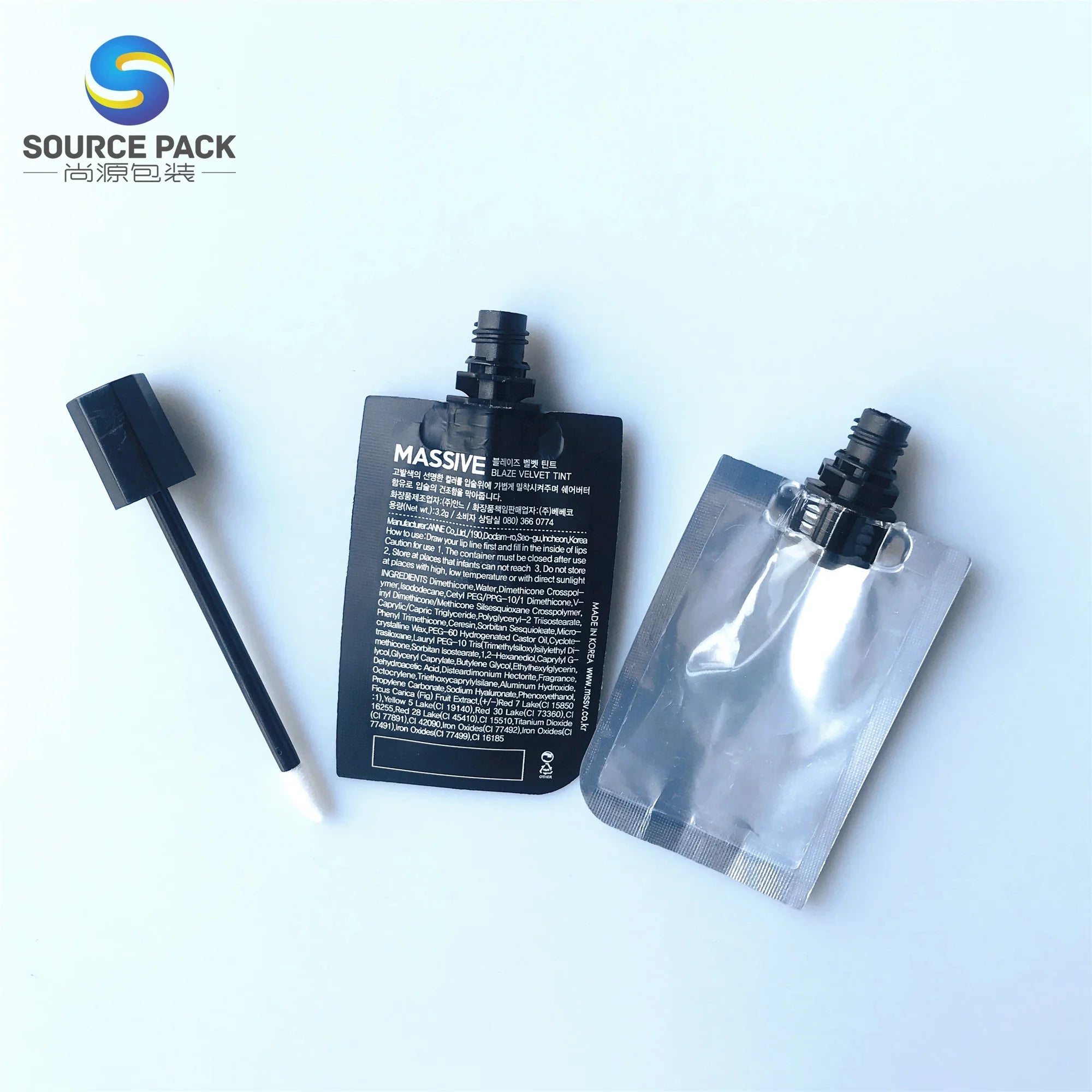 Private logo Aluminum Foil Mini Stem Brush Lipstick Spout Pouch Cosmetic Sample Packaging Bag