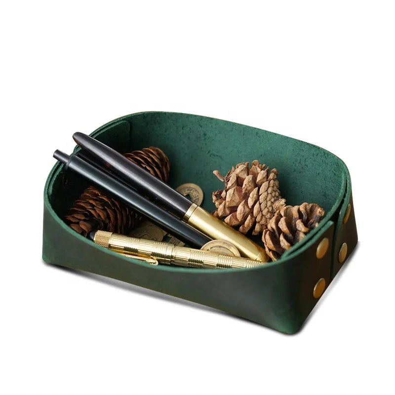 Genuine Leather Decorative Tray for Porch Table Coffee Table Key Coin Sundry Storage Jewelry Cases