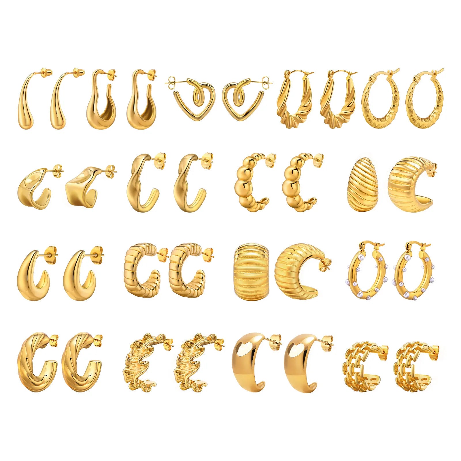 Wholesale New 17 Styles Anti Tarnish 316l Stainless Steel 18k Gold Plated Fashion C Shape Hoop Earrings Jewelry for Women
