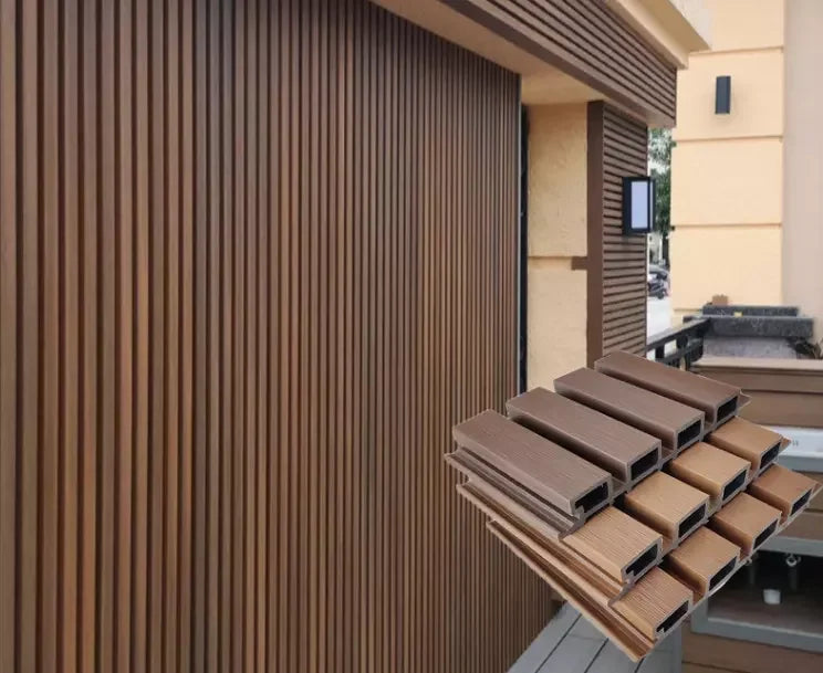 Outdoor Wall Panels Exterior Home Decoration 219*26 mm Wooden Grain WPC Composite 3D Fluted Fireproof Waterproof Eco-Friendly