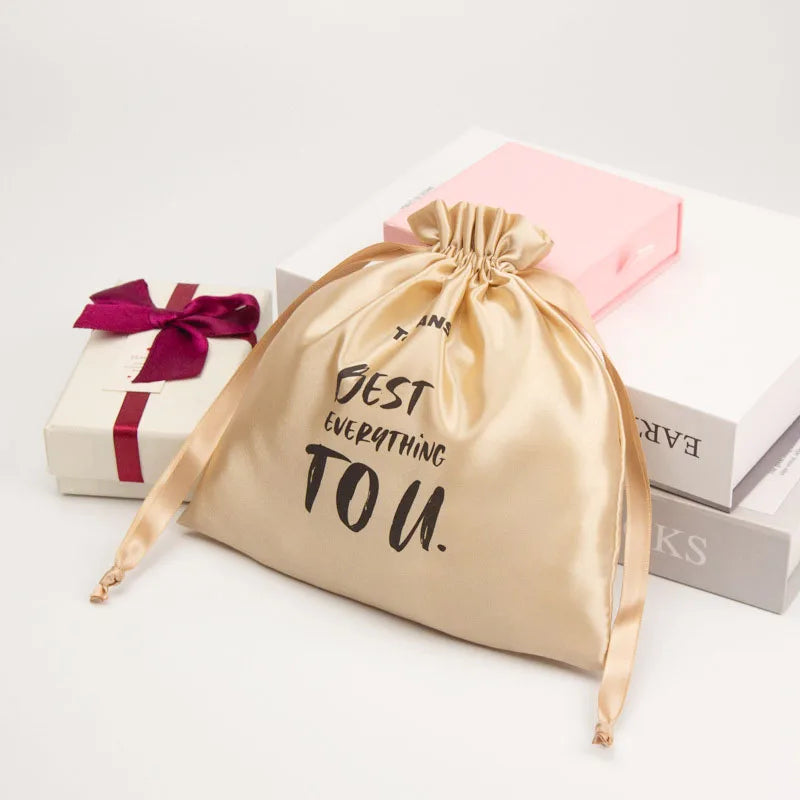 New Silk Satin Drawstring Bag Jewelry Packaging Bags Gift Cosmetic Pouch Packaging Pouch Drawstring Soft Satin Hair Bag