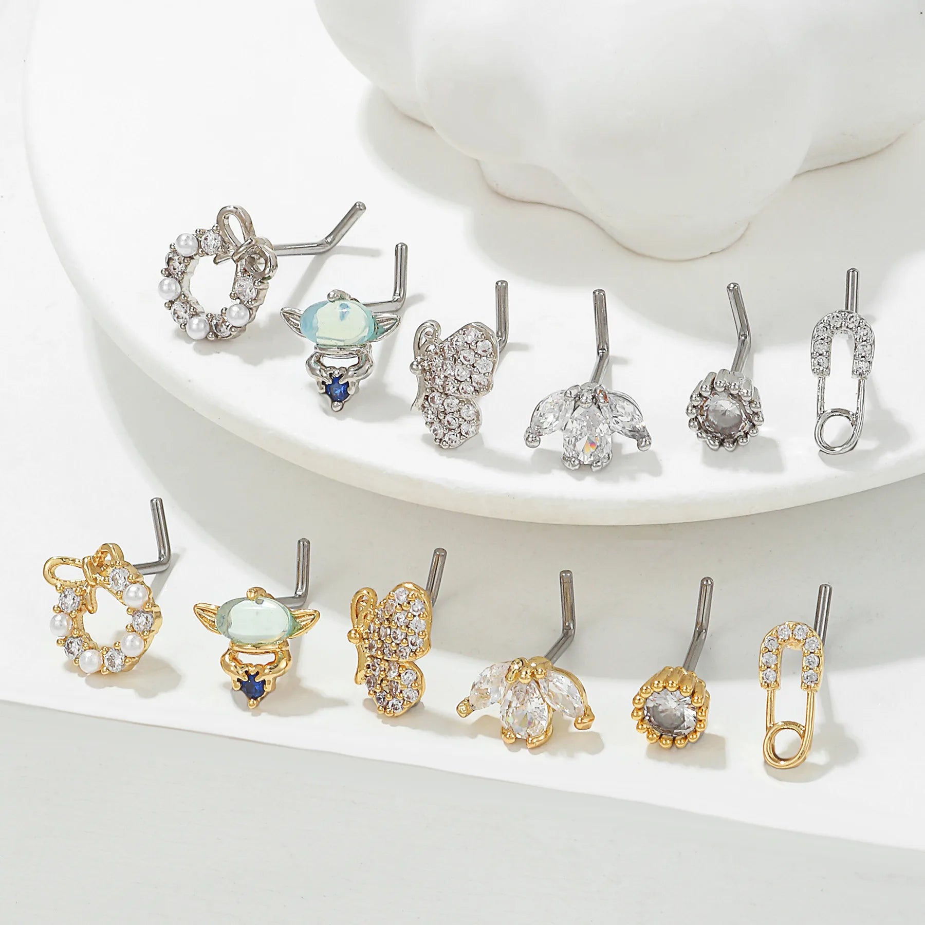2025 Wholesale Fashion Creative Stainless Steel 20g Unique Nose Piercing Jewelry Accessories Fashion Zircon Metal Nose Studs