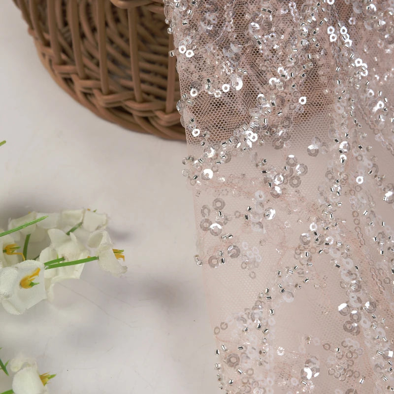 Luxury French Embroidery Beaded Lace Fabric with Stain Resistance for Wedding Dresses Bags and Shoes for Girls and Boys