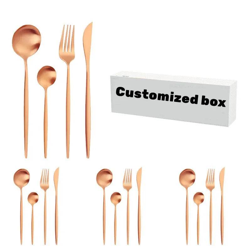 Top Quality Durable Cheap Stainless Steel 410 430 18/0 18/18 Black Kitchen Tableware Cutlery Flatware Set 16Pcs OEM ODM 1 Set