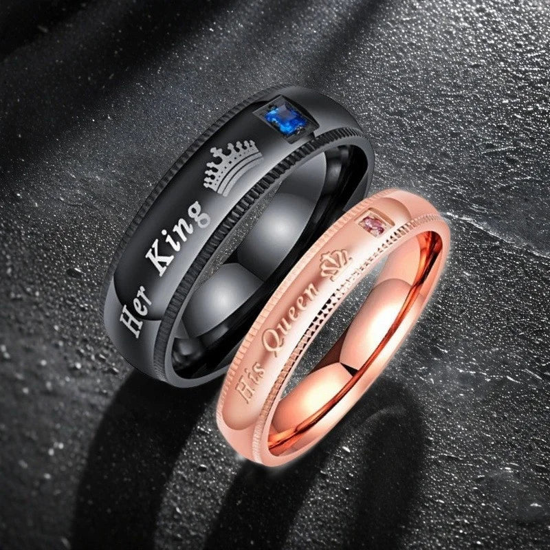 DINGCHAO Elegant Colorful Stainless Steel Multi-Row Zircon Couple Ring Set Modern Fashion Fine Rings with Classic Style