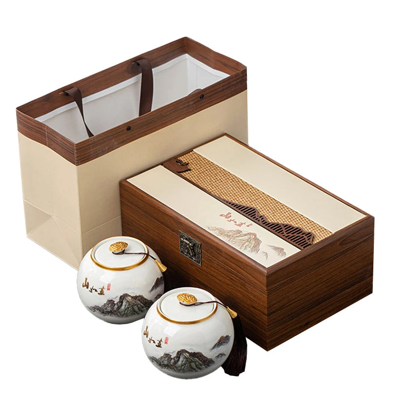 Custom Coffee Tea Chocolate Candy Set Gift Wooden Box With Logo Custom Ceramic Ornament Set Jars for Candles in Box Gift Wooden