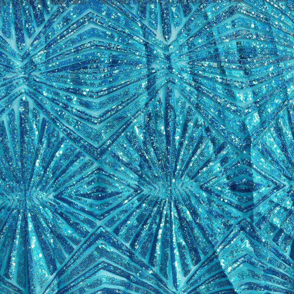 Luxury Turkish Dress Lace Shining Shiny Square Stretch Soft Diamond Shape Pattern Colorful Turquoise Glitter Sequin Fabric
