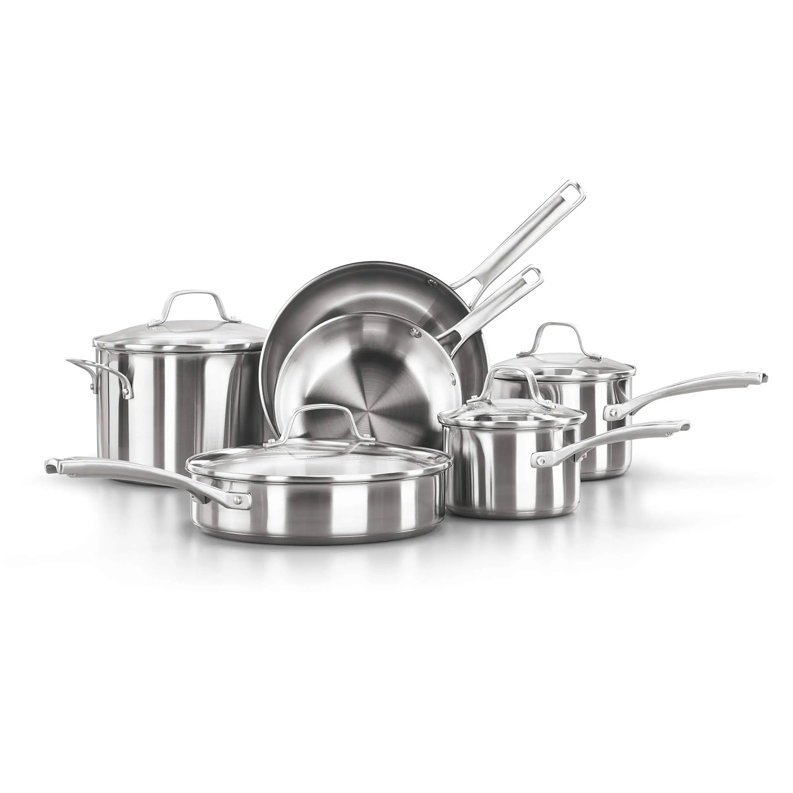10 Pieces Manufacturer Luxury Pots and Pans 3-layer Stainless Steel Cookware Set Cooking Pot with Stay Cool Handles Cooking Tool