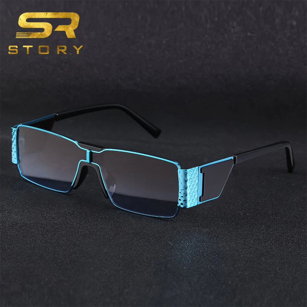 STORY 2A378  Retro Metal Frame Steam Punk Sun Glasses Men Trendy Brand Designer Fashion Vintage Small Rectangle Sunglasses