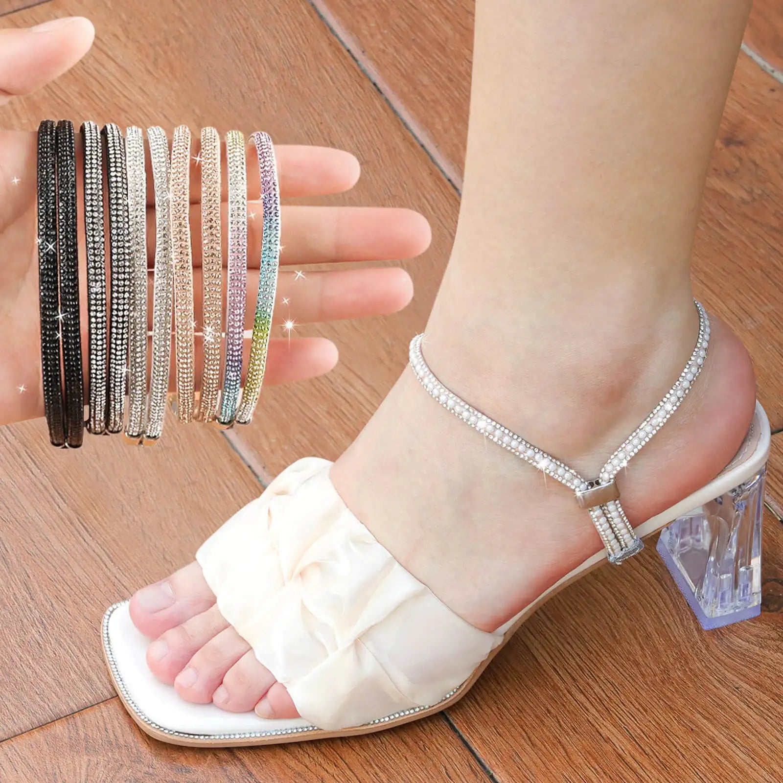 WEGOODZF Custom Premium Polyester Transparent Rhinestone Buckle Adjustable Shoelaces with Ankle Stabilization