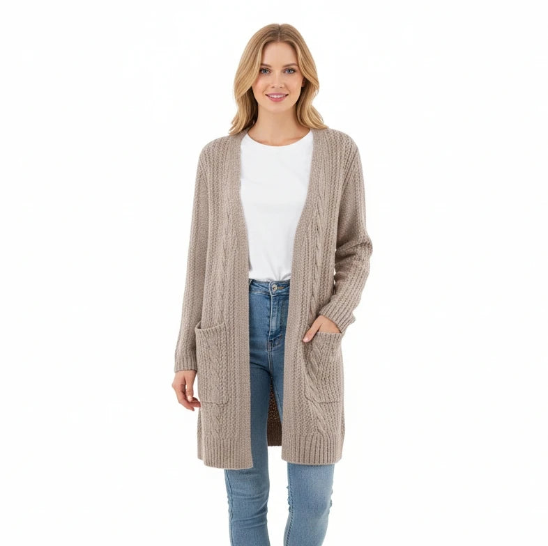 Fall Mid-Length Winter Solid Color Cardigan Knitwear Clothing Fashion Pockets Plus Size Women's V Neck Long Sweaters Coat