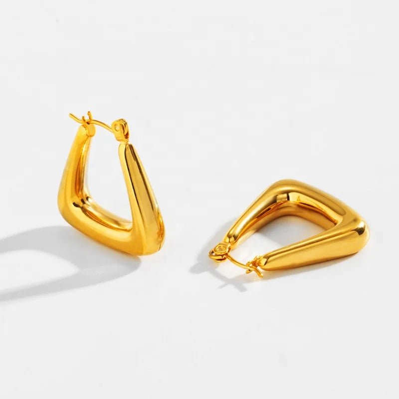 Wholesale High Texture Minimalist Jewelry Hollow Earrings Stainless Steel Thick Geometric Triangle Hoop Earrings for Women