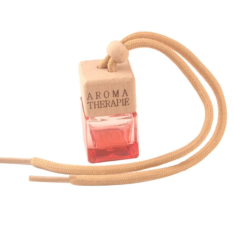 8ml Car Rearview Mirror Hanging Rope Empty Bottle Car Fragrance Glass Square Perfume Bottle With Wooden Cap
