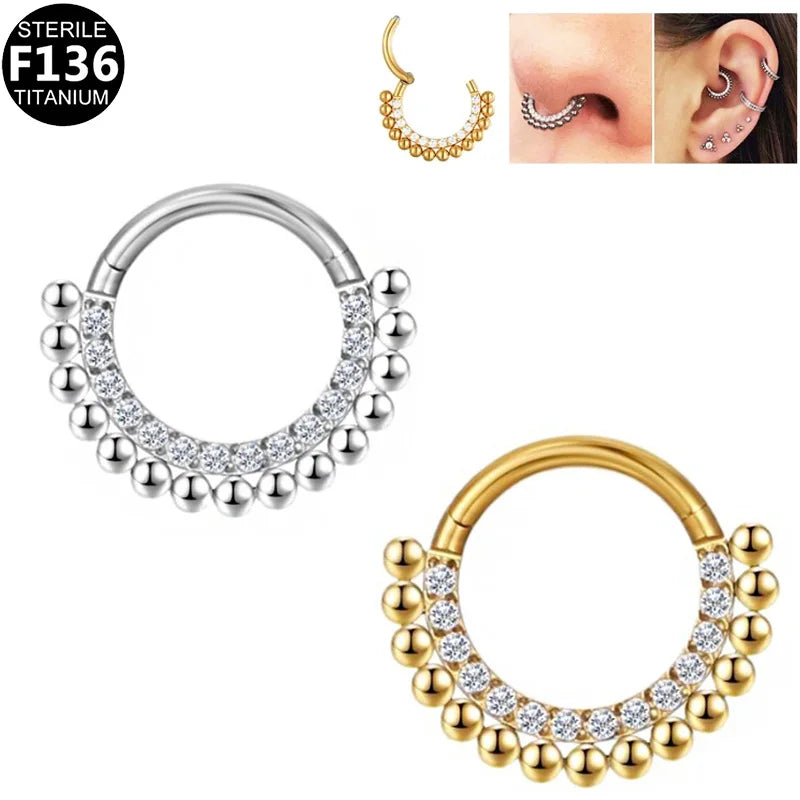 Gaby New ASTM F136 Titanium Nose Ring Cartilage Earrings Piercing Jewelry Daith Hoop Hinged Segment G23 Fashion Body Jewelry CZ